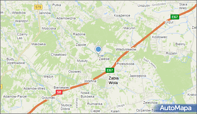 mapa Zalesie, Zalesie gmina Żabia Wola na mapie Targeo